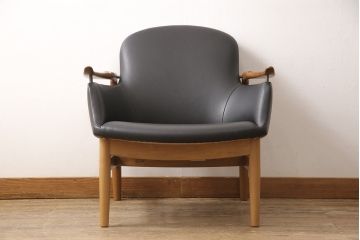 中古　超美品　キタニ(KITANI)　ウォールナット　フィン・ユールデザイン  FJ-01　美しさを感じさせる本革イージーチェア(レザー、アームチェア、椅子)(R-053447)
