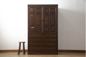 中古　美品　松本民芸家具　D-24型 落ちついた色合いとシックな雰囲気が上品な洋服タンス(ワードローブ、チェスト)(定価約68万円)(R-053450)
