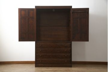 中古　美品　松本民芸家具　D-24型 落ちついた色合いとシックな雰囲気が上品な洋服タンス(ワードローブ、チェスト)(定価約68万円)(R-053450)