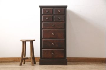 中古　民芸家具　蝦夷民芸　隙間収納にもおすすめの縦型チェスト(引き出し)(R-053452)