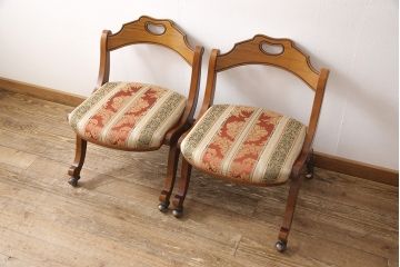 中古　美品　DREXEL HERITAGE(ドレクセルヘリテイジ)　光沢のあるファブリックが高級感を醸し出すキャスター付きダイニングチェア2脚セット(イス、椅子)(定価2脚で約40万円)(R-053458)