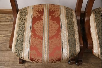 中古　美品　DREXEL HERITAGE(ドレクセルヘリテイジ)　光沢のあるファブリックが高級感を醸し出すキャスター付きダイニングチェア2脚セット(イス、椅子)(定価2脚で約40万円)(R-053458)