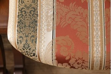 中古　美品　DREXEL HERITAGE(ドレクセルヘリテイジ)　光沢のあるファブリックが高級感を醸し出すキャスター付きダイニングチェア2脚セット(イス、椅子)(定価2脚で約40万円)(R-053458)