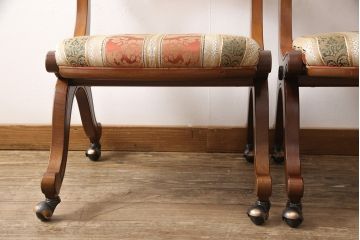 中古　美品　DREXEL HERITAGE(ドレクセルヘリテイジ)　光沢のあるファブリックが高級感を醸し出すキャスター付きダイニングチェア2脚セット(イス、椅子)(定価2脚で約40万円)(R-053458)