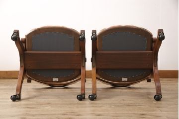 中古　美品　DREXEL HERITAGE(ドレクセルヘリテイジ)　光沢のあるファブリックが高級感を醸し出すキャスター付きダイニングチェア2脚セット(イス、椅子)(定価2脚で約40万円)(R-053458)