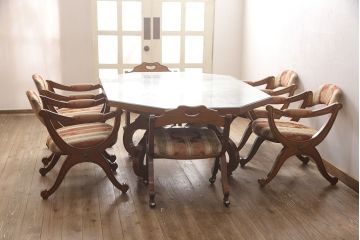 中古　美品　DREXEL HERITAGE(ドレクセルヘリテイジ)　光沢のあるファブリックが高級感を醸し出すキャスター付きダイニングチェア2脚セット(イス、椅子)(定価2脚で約40万円)(R-053458)