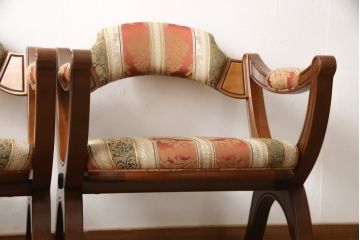 中古　美品　DREXEL HERITAGE(ドレクセルヘリテイジ)　ESPERANTO(エスペラント)　光沢のあるファブリックが高級感を醸し出すアーム付きダイニングチェア2脚セット(イス、椅子)(定価2脚で約48万円)(R-053459)