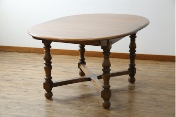 イギリスビンテージ　美品　ERCOL(アーコール)　ニレ材　クラシカルな雰囲気漂うドローリーフテーブル　(R-053490)