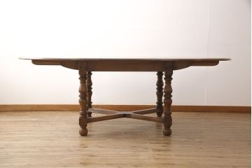 イギリスビンテージ　美品　ERCOL(アーコール)　ニレ材　クラシカルな雰囲気漂うドローリーフテーブル(エクステンションテーブル、ダイニングテーブル、ヴィンテージ)(R-053490)