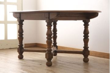 イギリスビンテージ　美品　ERCOL(アーコール)　ニレ材　クラシカルな雰囲気漂うドローリーフテーブル(エクステンションテーブル、ダイニングテーブル、ヴィンテージ)(R-053490)