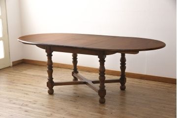 イギリスビンテージ　美品　ERCOL(アーコール)　ニレ材　クラシカルな雰囲気漂うドローリーフテーブル(エクステンションテーブル、ダイニングテーブル、ヴィンテージ)(R-053490)