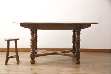 イギリスビンテージ　美品　ERCOL(アーコール)　ニレ材　クラシカルな雰囲気漂うドローリーフテーブル(エクステンションテーブル、ダイニングテーブル、ヴィンテージ)(R-053490)