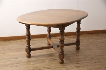 イギリスビンテージ　美品　ERCOL(アーコール)　ニレ材　クラシカルな雰囲気漂うドローリーフテーブル(エクステンションテーブル、ダイニングテーブル、ヴィンテージ)(R-053490)