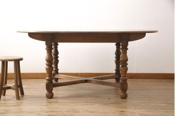 イギリスビンテージ　美品　ERCOL(アーコール)　ニレ材　クラシカルな雰囲気漂うドローリーフテーブル(エクステンションテーブル、ダイニングテーブル、ヴィンテージ)(R-053490)