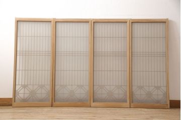 アンティーク建具　昭和中期　上品な佇まいが魅力の書院戸4枚セット(ガラス戸、ガラス窓、引き戸)(R-053496)