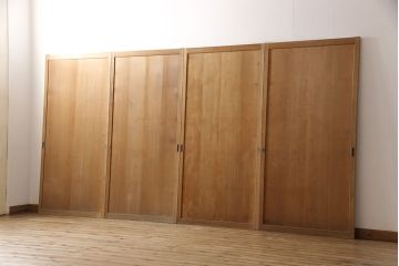 和製アンティーク　柾目が美しく上品な板戸4枚セット(帯戸、引き戸、建具)(R-053499)