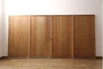 和製アンティーク　柾目が美しく上品な板戸4枚セット(帯戸、引き戸、建具)(R-053499)