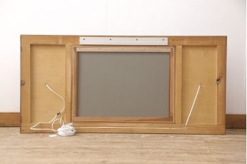 北欧ビンテージ　チーク材　パーケットがお洒落な照明付きウォールミラー(壁掛け、鏡、ヴィンテージ)(R-053501)