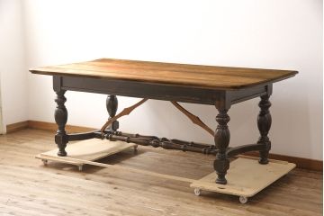 和製アンティーク 希少! 大正ロマン ナラ材 希少なデザインが魅力的なダイニングテーブル(作業台、食卓)(R-053514)