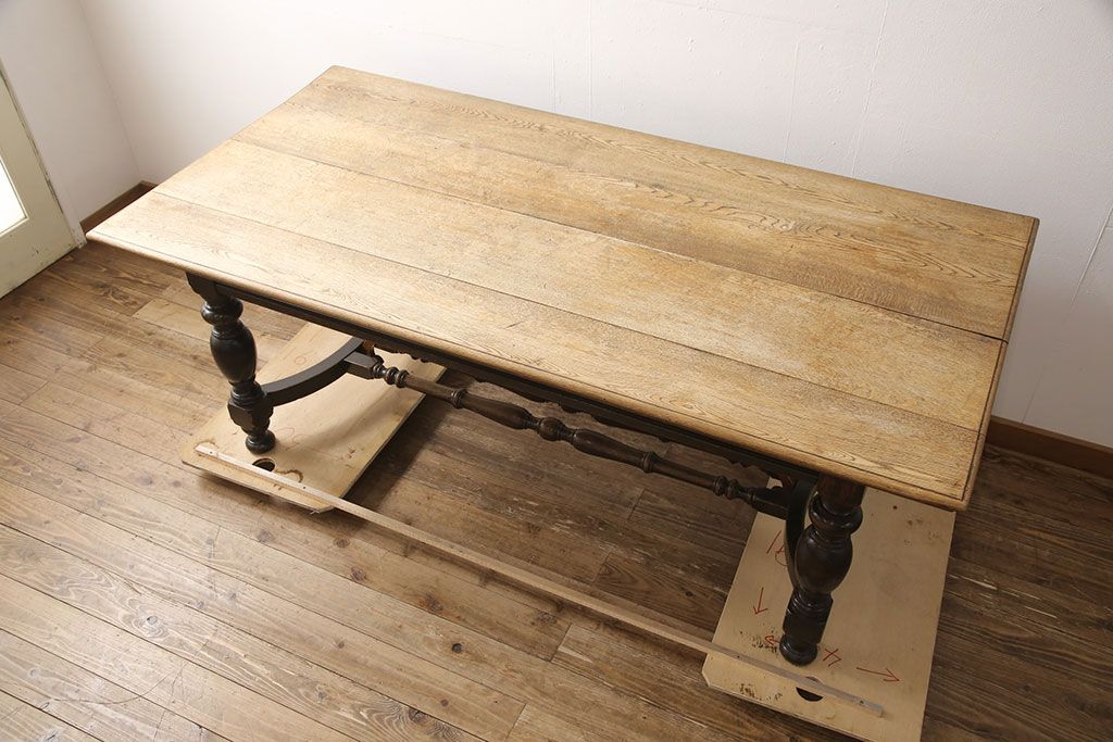 和製アンティーク 希少! 大正ロマン ナラ材 希少なデザインが魅力的なダイニングテーブル(作業台、食卓)(R-053514)