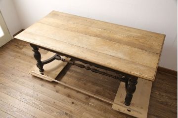 和製アンティーク 希少! 大正ロマン ナラ材 希少なデザインが魅力的なダイニングテーブル(作業台、食卓)(R-053514)