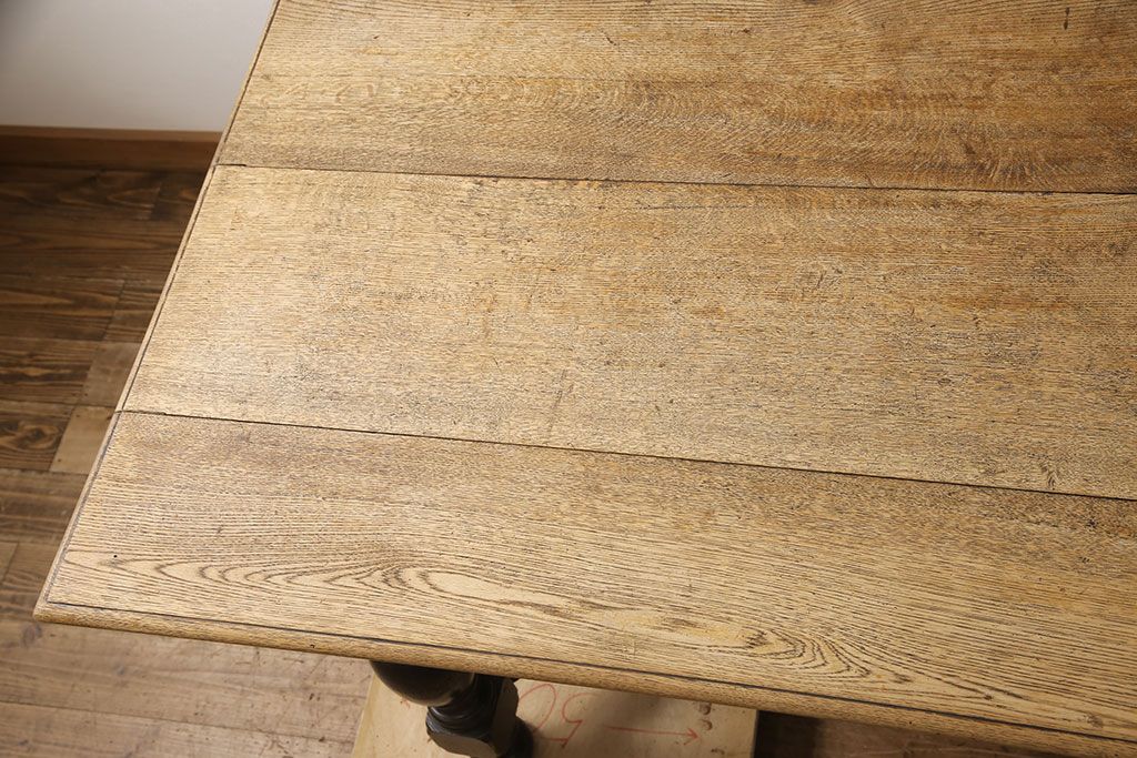 和製アンティーク 希少! 大正ロマン ナラ材 希少なデザインが魅力的なダイニングテーブル(作業台、食卓)(R-053514)