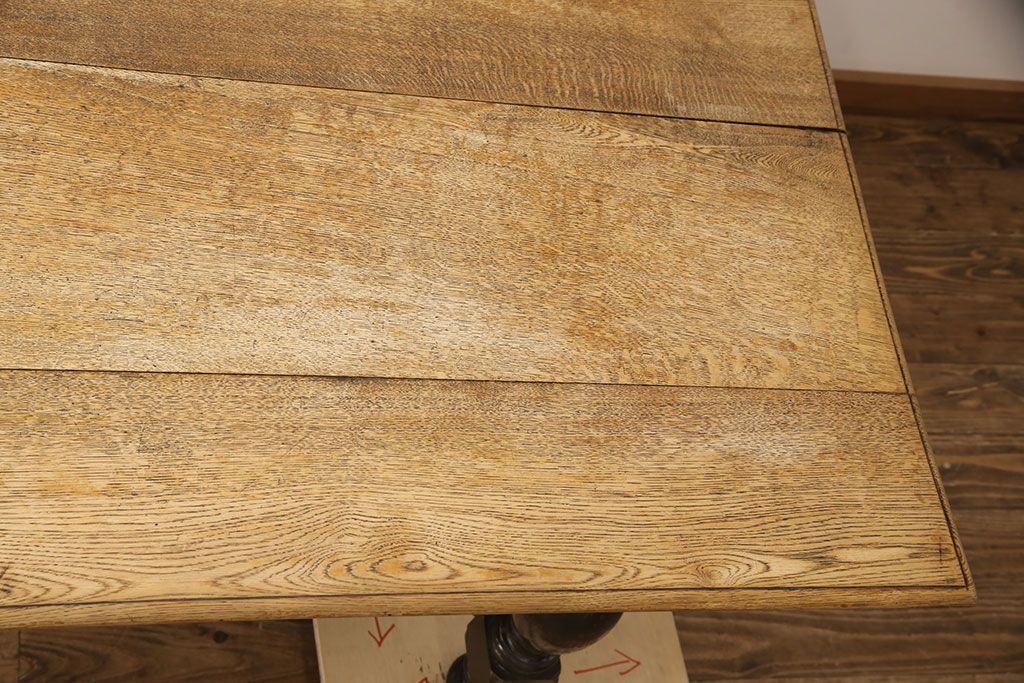 和製アンティーク 希少! 大正ロマン ナラ材 希少なデザインが魅力的なダイニングテーブル(作業台、食卓)(R-053514)