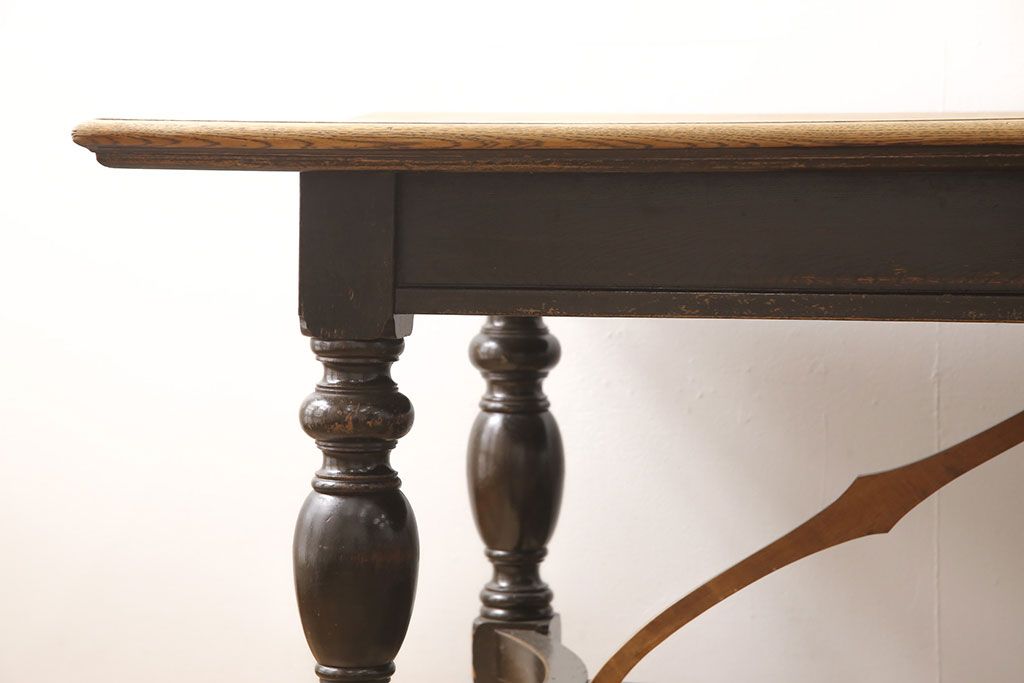 和製アンティーク 希少! 大正ロマン ナラ材 希少なデザインが魅力的なダイニングテーブル(作業台、食卓)(R-053514)