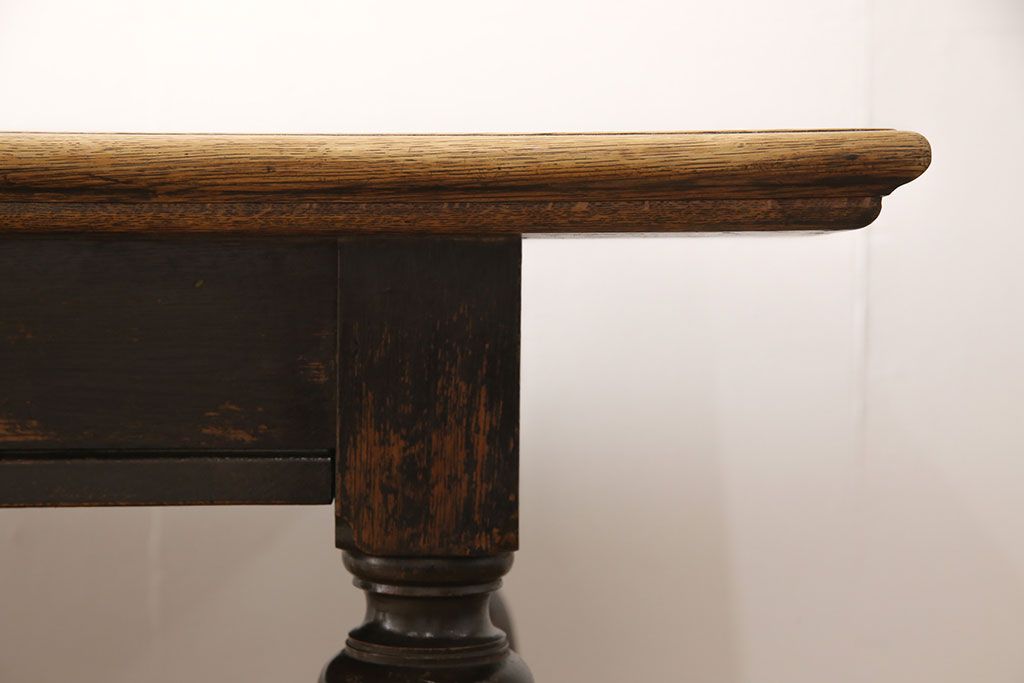 和製アンティーク 希少! 大正ロマン ナラ材 希少なデザインが魅力的なダイニングテーブル(作業台、食卓)(R-053514)