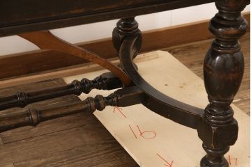 和製アンティーク 希少! 大正ロマン ナラ材 希少なデザインが魅力的なダイニングテーブル(作業台、食卓)(R-053514)