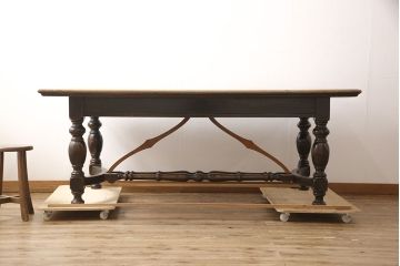 和製アンティーク 希少! 大正ロマン ナラ材 希少なデザインが魅力的なダイニングテーブル(作業台、食卓)(R-053514)