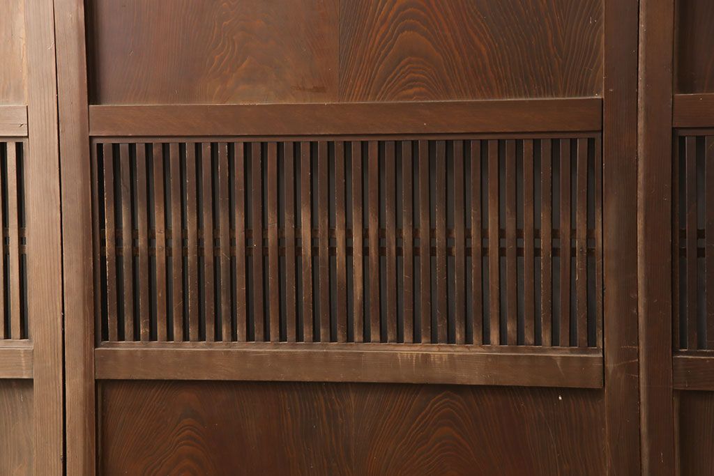 和製アンティーク　長い歳月を経た風合いが趣溢れる格子帯戸4枚セット(板戸、引き戸、建具)(R-053515)