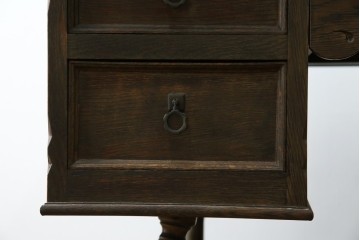 和製ビンテージ　神戸洋家具　永田良介商店　凝ったデザインがお部屋の雰囲気を高める両袖デスク　(R-053524)