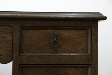 和製ビンテージ　神戸洋家具　永田良介商店　凝ったデザインがお部屋の雰囲気を高める両袖デスク　(R-053524)