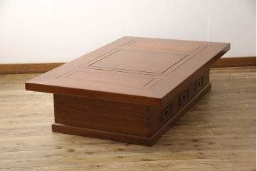 中古　ニレ材(楡材)　団らんのひと時におすすめな大振りの囲炉裏(長火鉢、座卓、ローテーブル)(R-053526)