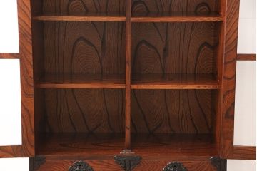 中古　美品　岩谷堂箪笥　ケヤキ材　漆塗りと迫力ある木目が美しい書棚(本棚、本箱、ブックケース、戸棚、収納棚、キャビネット)(R-053544)
