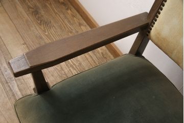 和製ビンテージ　神戸洋家具　永田良介商店　オーク材　ノスタルジックな雰囲気を醸し出す回転椅子(ドクターチェア、回転チェア、イス、アームチェア、ヴィンテージ)(R-053545)