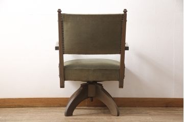 和製ビンテージ　神戸洋家具　永田良介商店　オーク材　ノスタルジックな雰囲気を醸し出す回転椅子(ドクターチェア、回転チェア、イス、アームチェア、ヴィンテージ)(R-053545)