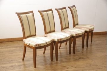 中古　DREXEL HERITAGE(ドレクセルヘリテイジ)　FRANCESCA(フランチェスカ)シリーズ　ストライプと小花の柄がかわいらしいチェア4脚セット(定価約64万円・4脚)(ダイニングチェア、椅子、イス)(R-053557)