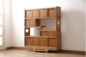 ビンテージ家具　三方肥松(老松、アブラマツ)　珍しい材でつくられた、木目の美しさが目を引く茶棚(収納棚、茶箪笥、飾り棚、ヴィンテージ)(R-053560)