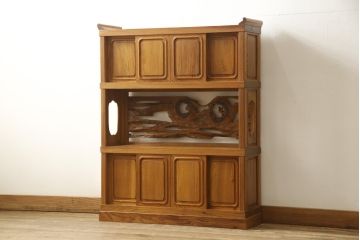 ビンテージ家具　未使用展示品　三方肥松(老松、アブラマツ)　珍しい材でつくられた、木目の美しさが目を引く茶棚(収納棚、茶箪笥、飾り棚、ヴィンテージ)(R-053567)
