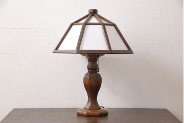 ヴィンテージ家具　松本民芸家具　絶版品　希少!障子の笠が温かみのある明かりを灯す九角面取りスタンド(スタンドライト、卓上照明、シェード、ビンテージ)(R-053575)