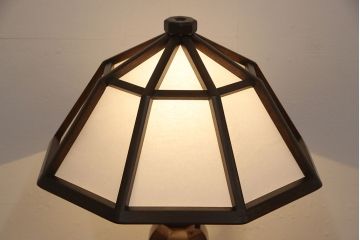 ヴィンテージ家具　松本民芸家具　絶版品　希少!障子の笠が温かみのある明かりを灯す九角面取りスタンド(スタンドライト、卓上照明、シェード、ビンテージ)(R-053575)