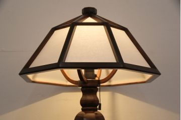 ヴィンテージ家具　松本民芸家具　絶版品　希少!障子の笠が温かみのある明かりを灯す九角面取りスタンド(スタンドライト、卓上照明、シェード、ビンテージ)(R-053575)