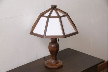 ヴィンテージ家具　松本民芸家具　絶版品　希少!障子の笠が温かみのある明かりを灯す九角面取りスタンド(スタンドライト、卓上照明、シェード、ビンテージ)(R-053575)