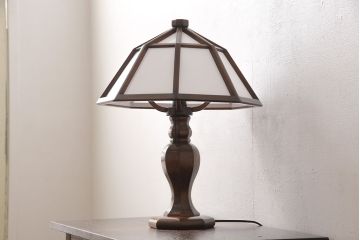 ヴィンテージ家具　松本民芸家具　絶版品　希少!障子の笠が温かみのある明かりを灯す九角面取りスタンド(スタンドライト、卓上照明、シェード、ビンテージ)(R-053575)