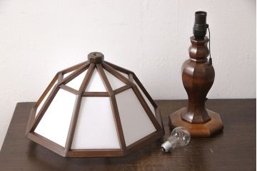 ヴィンテージ家具　松本民芸家具　絶版品　希少!障子の笠が温かみのある明かりを灯す九角面取りスタンド(スタンドライト、卓上照明、シェード、ビンテージ)(R-053575)