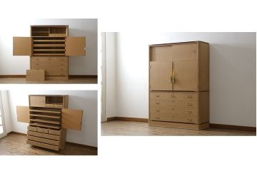 中古　美品　大阪泉州　衣装盆付き　黒檀のアクセントが粋な雰囲気を醸し出す総桐箪笥(桐たんす、着物箪笥、引き出し、チェスト)(定価約200万円)(R-053576)