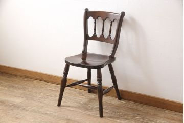 中古　松本民芸家具　#49型A　背もたれの美しいデザインが印象的なワイコムチェア(ダイニングチェア、椅子、板座チェア)(R-053580)