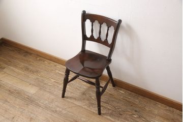 中古　松本民芸家具　#49型A　背もたれの美しいデザインが印象的なワイコムチェア(ダイニングチェア、椅子、板座チェア)(R-053580)